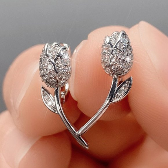 Flower Shape CZ Earring Studs for Women18k Gold Plating Earrings, HA4506 - Picture 1 of 4